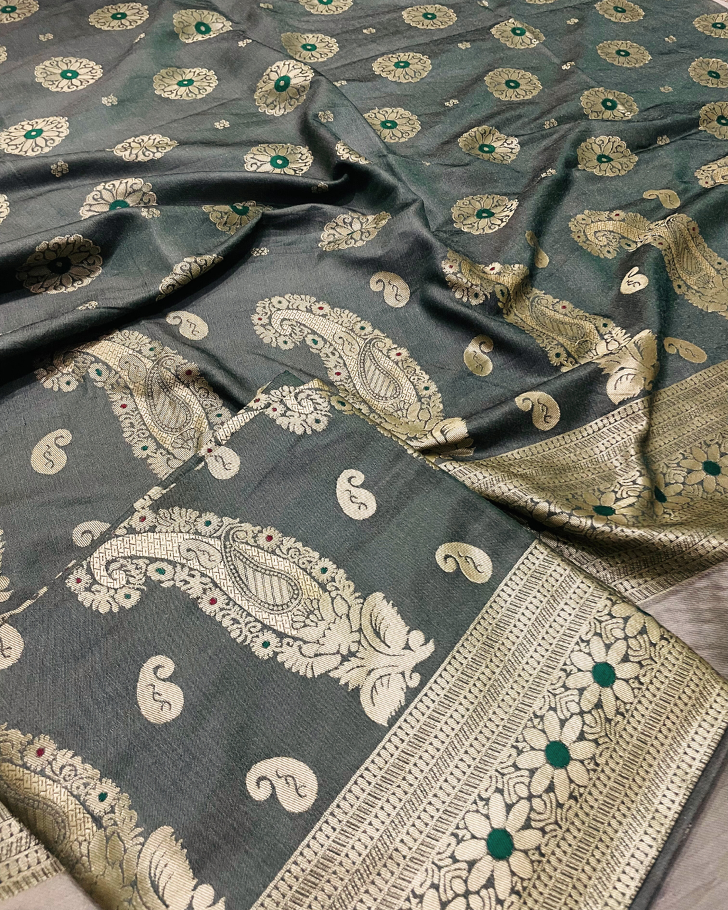 Gul-e-Zar Banarsi Shawl - Royal Olive