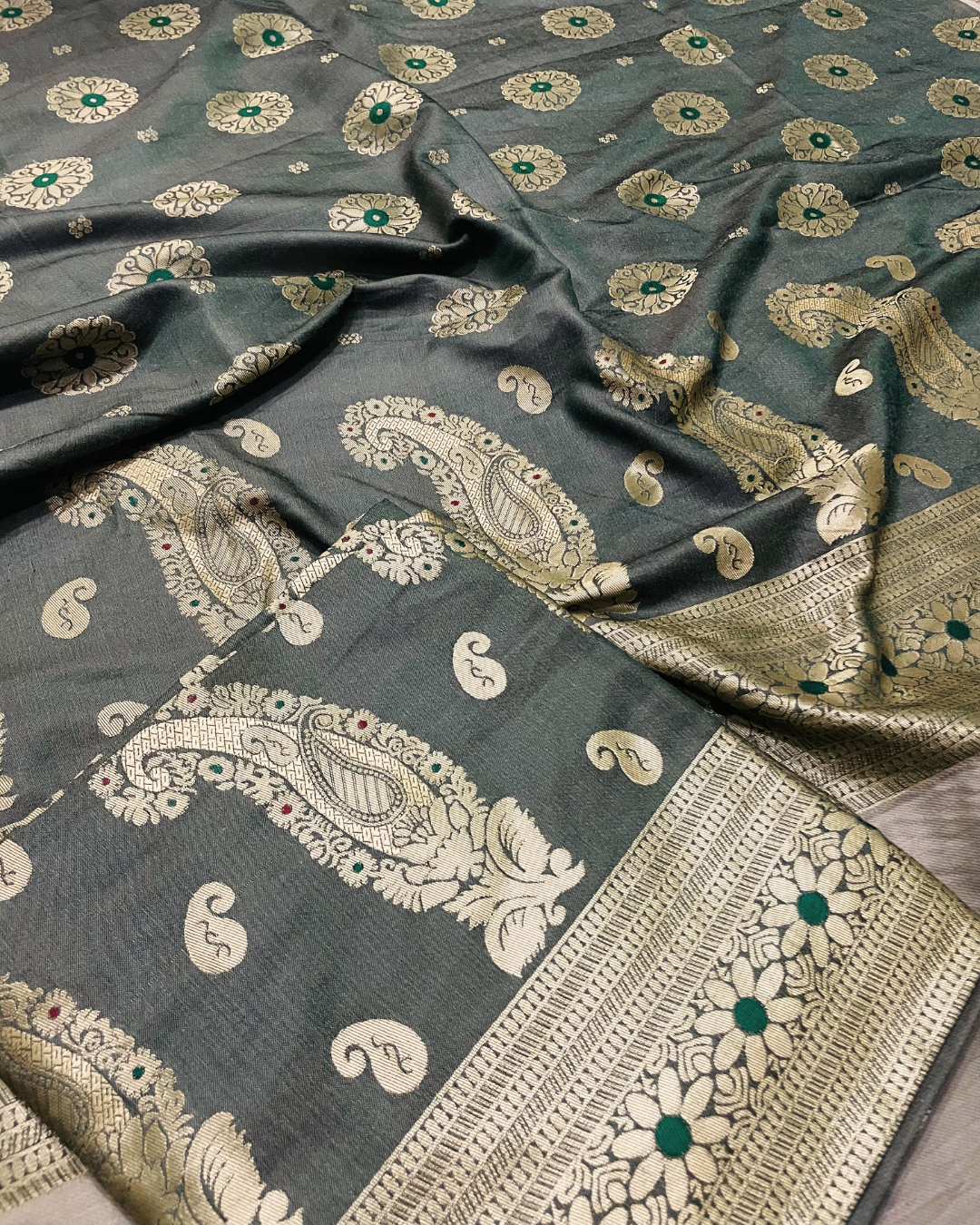 Gul-e-Zar Banarsi Shawl - Royal Olive