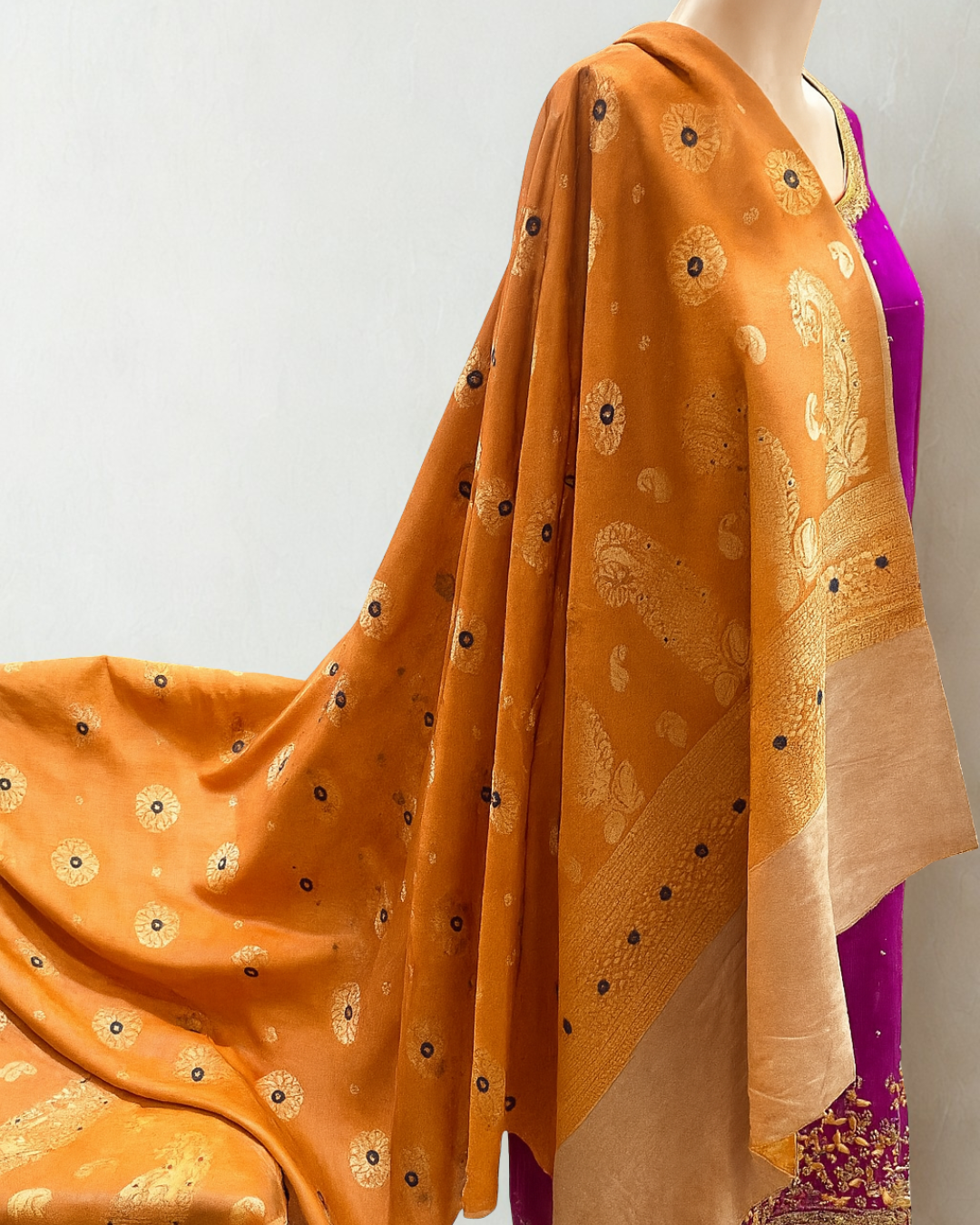 Gul-e-Zar Banarsi Shawl - Ember Orange