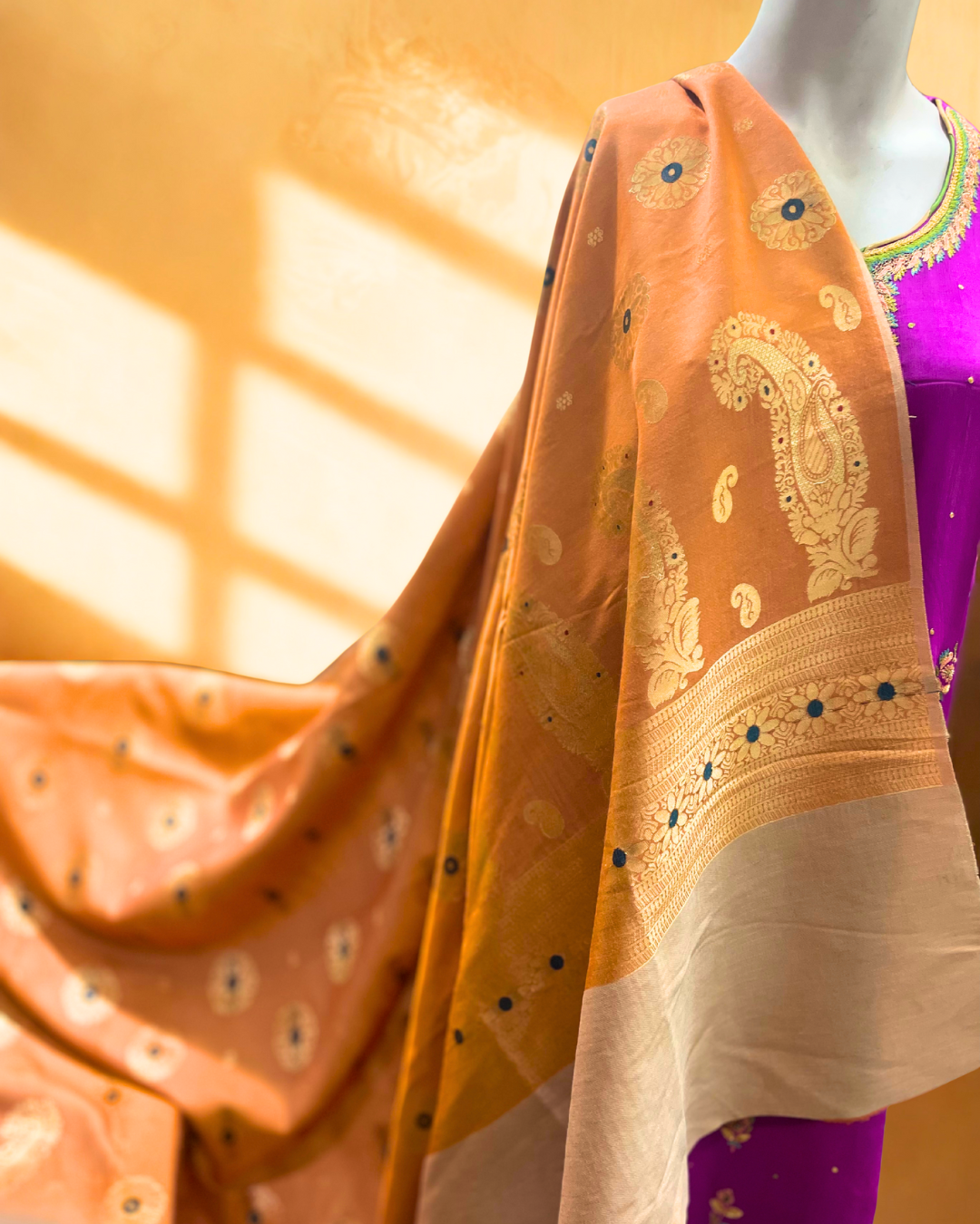 Gul-e-Zar Banarsi Shawl - Ember Orange