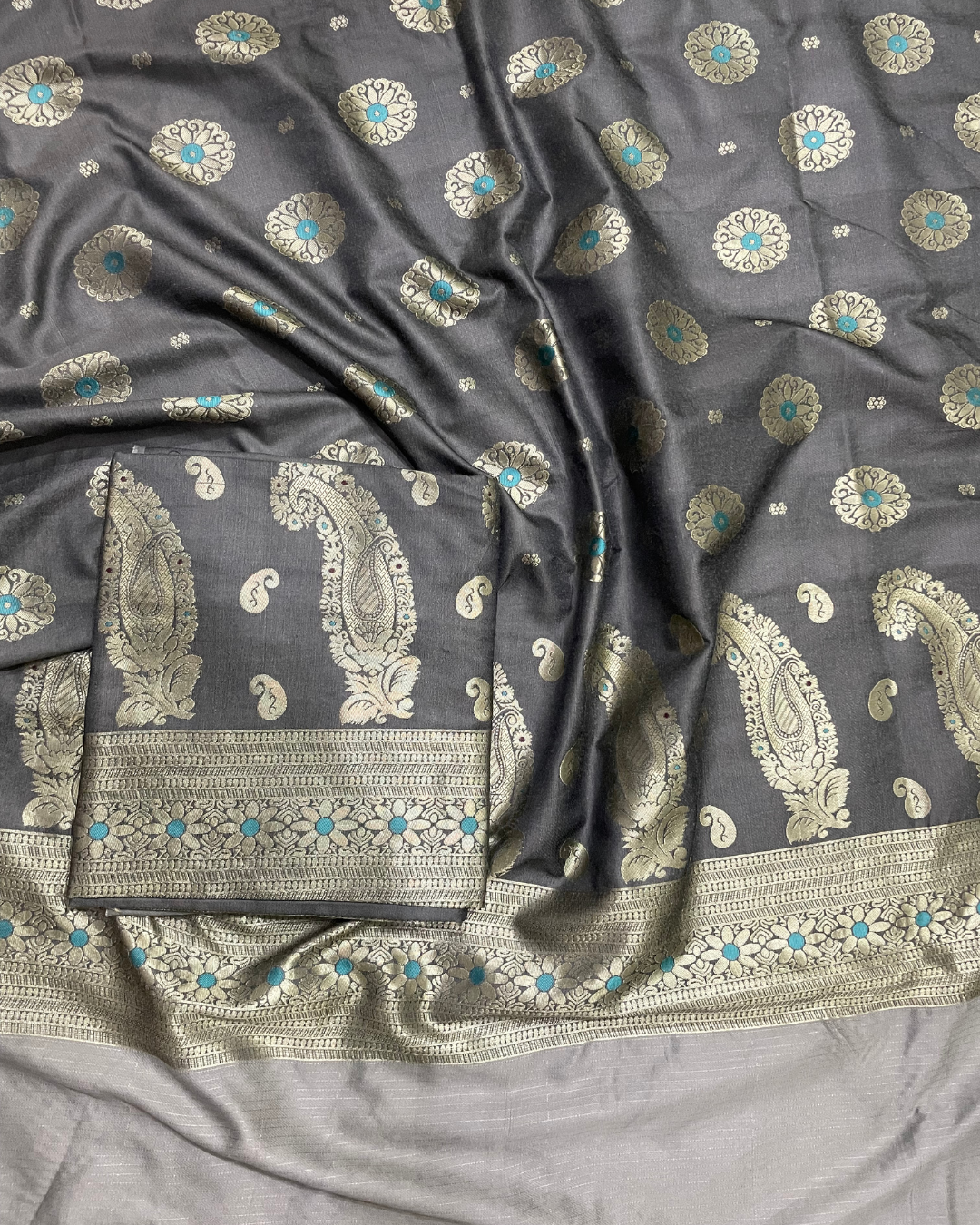 Gul-e-Zar Banarsi Shawl - Smoky Charcoal