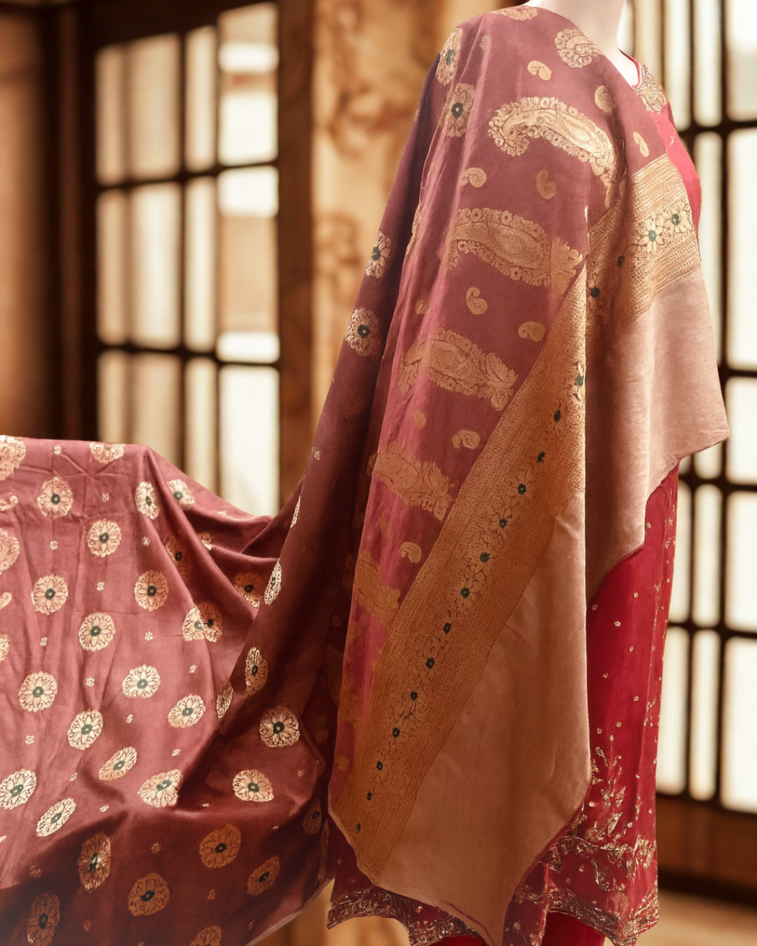 Gul-e-Zar Banarsi Shawl - Imperial Mahroon